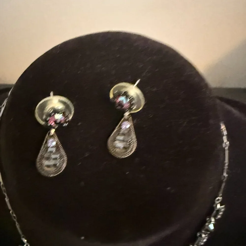 AYLA BAR Handcrafted Purple, Blue & Green Necklace And Dangle Earrings Set - Picture 3 of 3